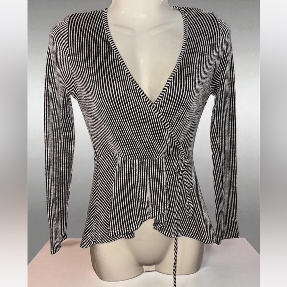 Caution To The Wind Black and White Wrap Blouse